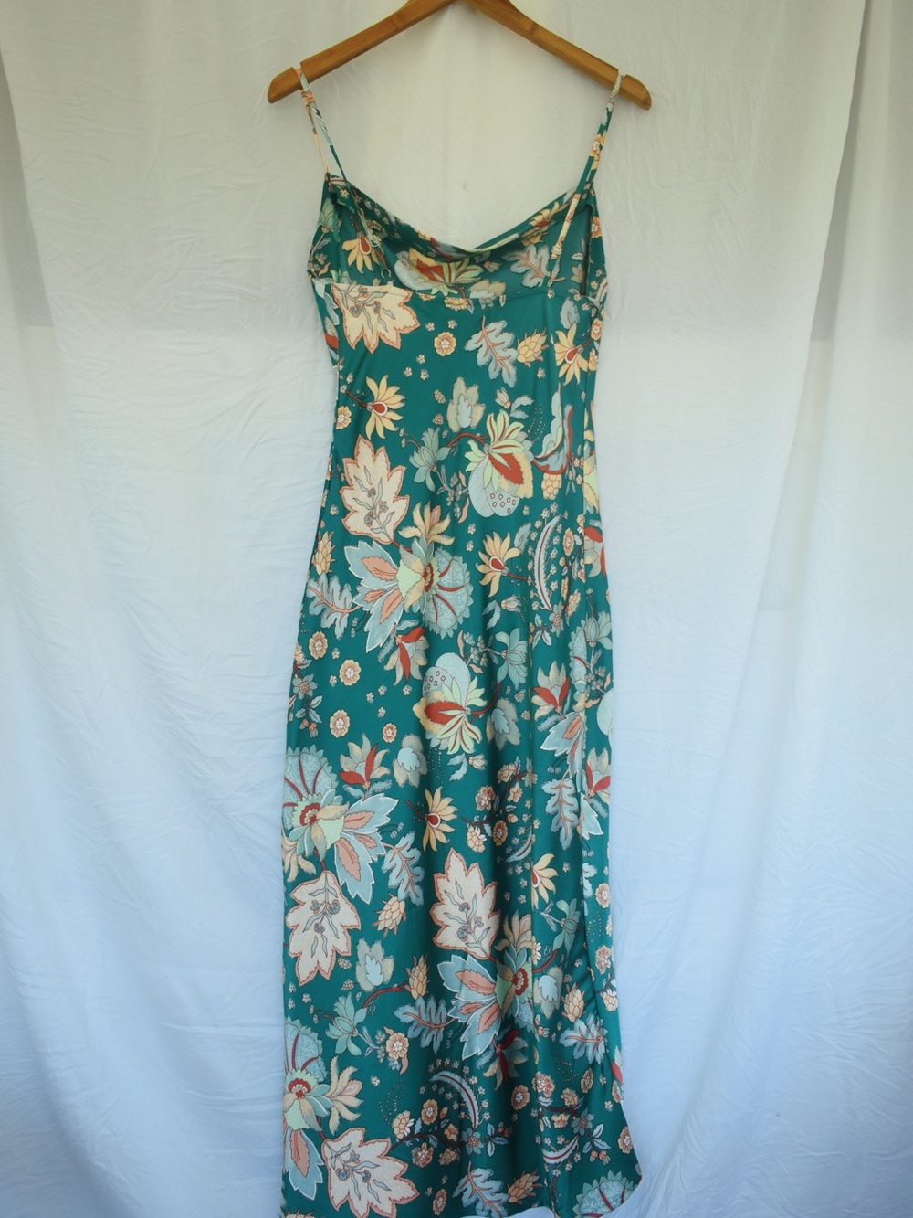 Floral Teal Maxi Slip Dress - Elegant Summer Dress - Picture 4 of 7